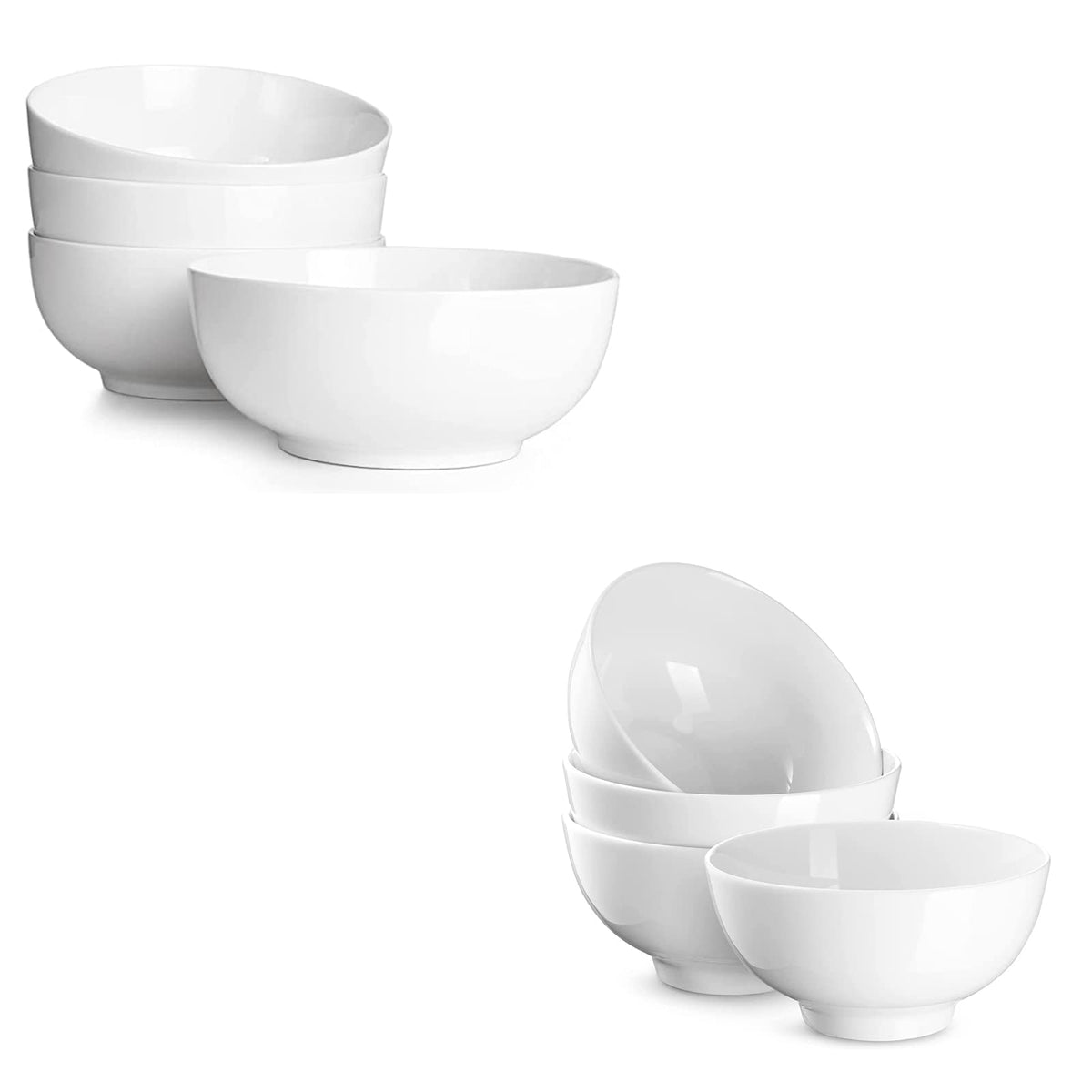 7" & 4.5" White Ceramic Bowls Set of 4 M350