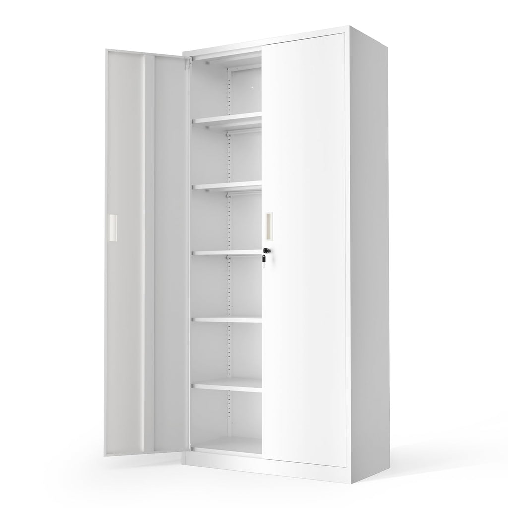 White Metal Storage Cabinet with 2 Doors and 5 Adjustable Shelves S9241
