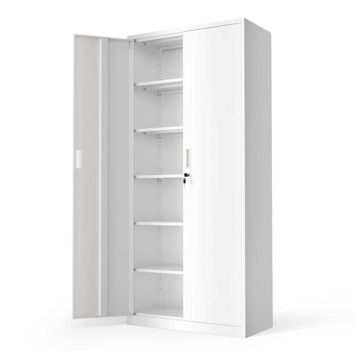 White Metal Storage Cabinet with 2 Doors and 5 Adjustable Shelves S9241