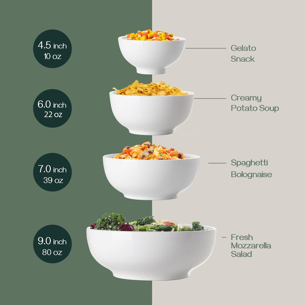 7" & 4.5" White Ceramic Bowls Set of 4 M350