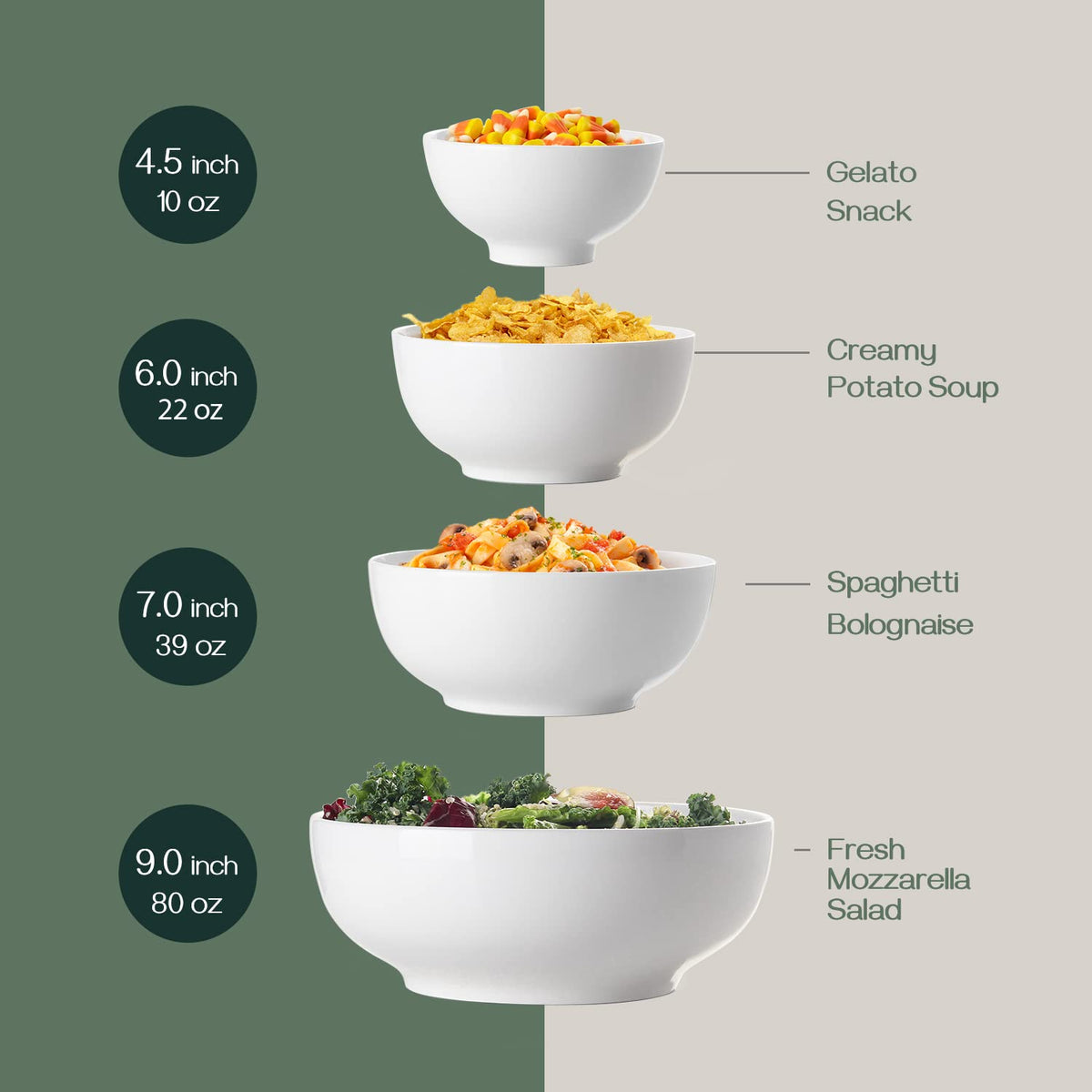 7" & 4.5" White Ceramic Bowls Set of 4 M350