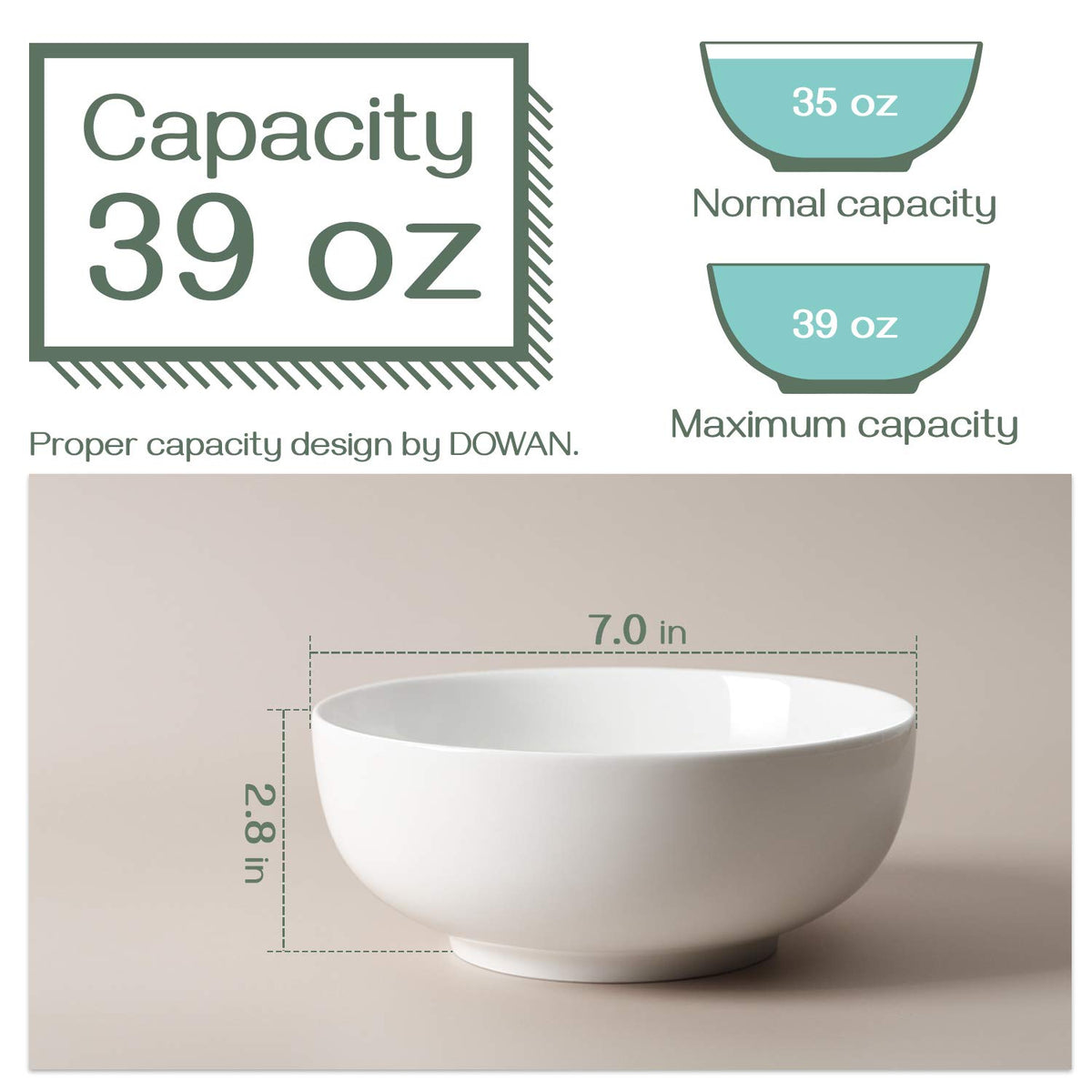 7" & 4.5" White Ceramic Bowls Set of 4 M350