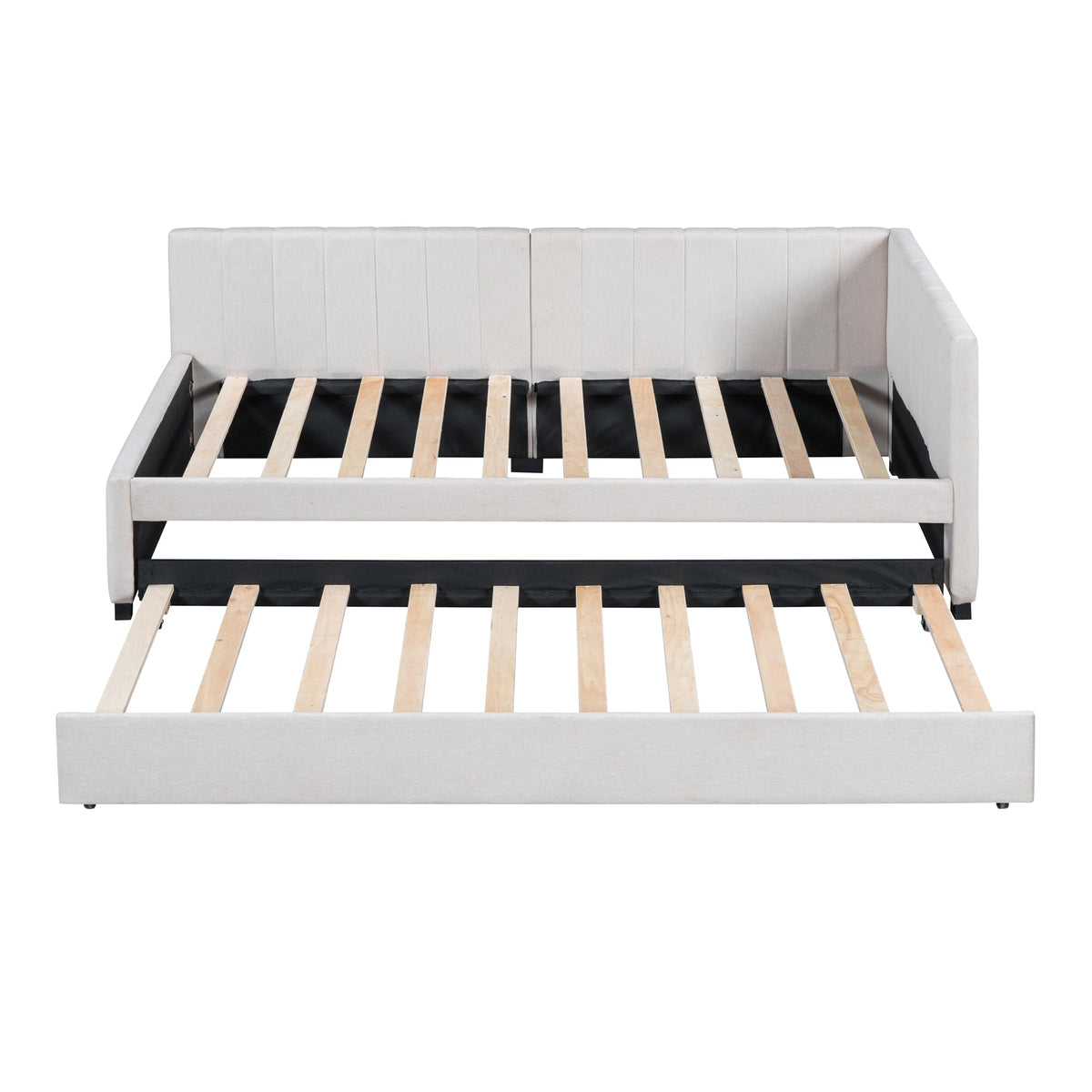 Beige Linen Upholstered Daybed with Trundle Twin Size D115