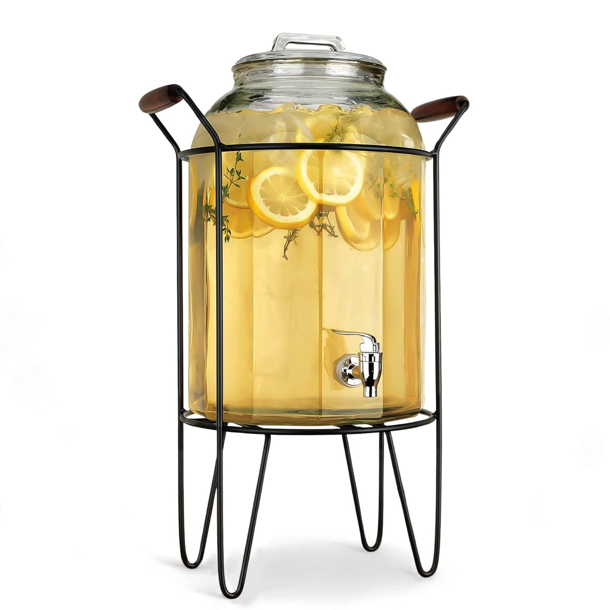 3 Gallon Glass Beverage Dispenser with Glass Lid and Metal Stand G3056