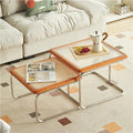 Square Nesting Coffee Table Set of 2 Wooden Rattan Glass Brown U90865