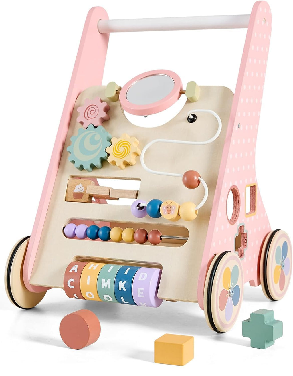Pink Wooden Baby Walker S6577