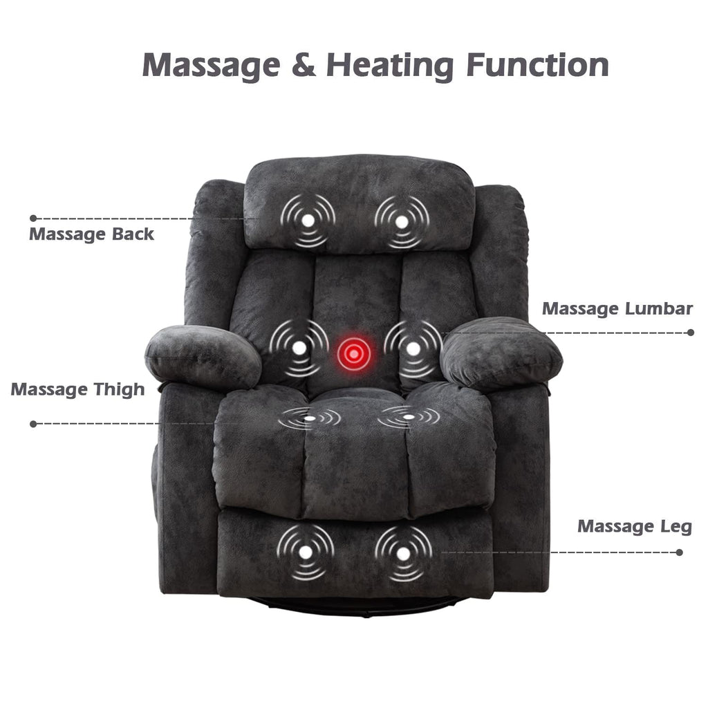 Gray Massage Swivel Rocker Recliner Chair A7766