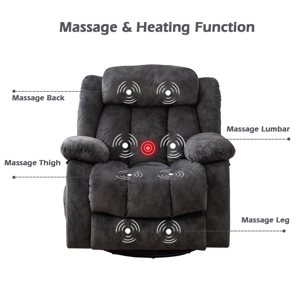 Gray Massage Swivel Rocker Recliner Chair A7766