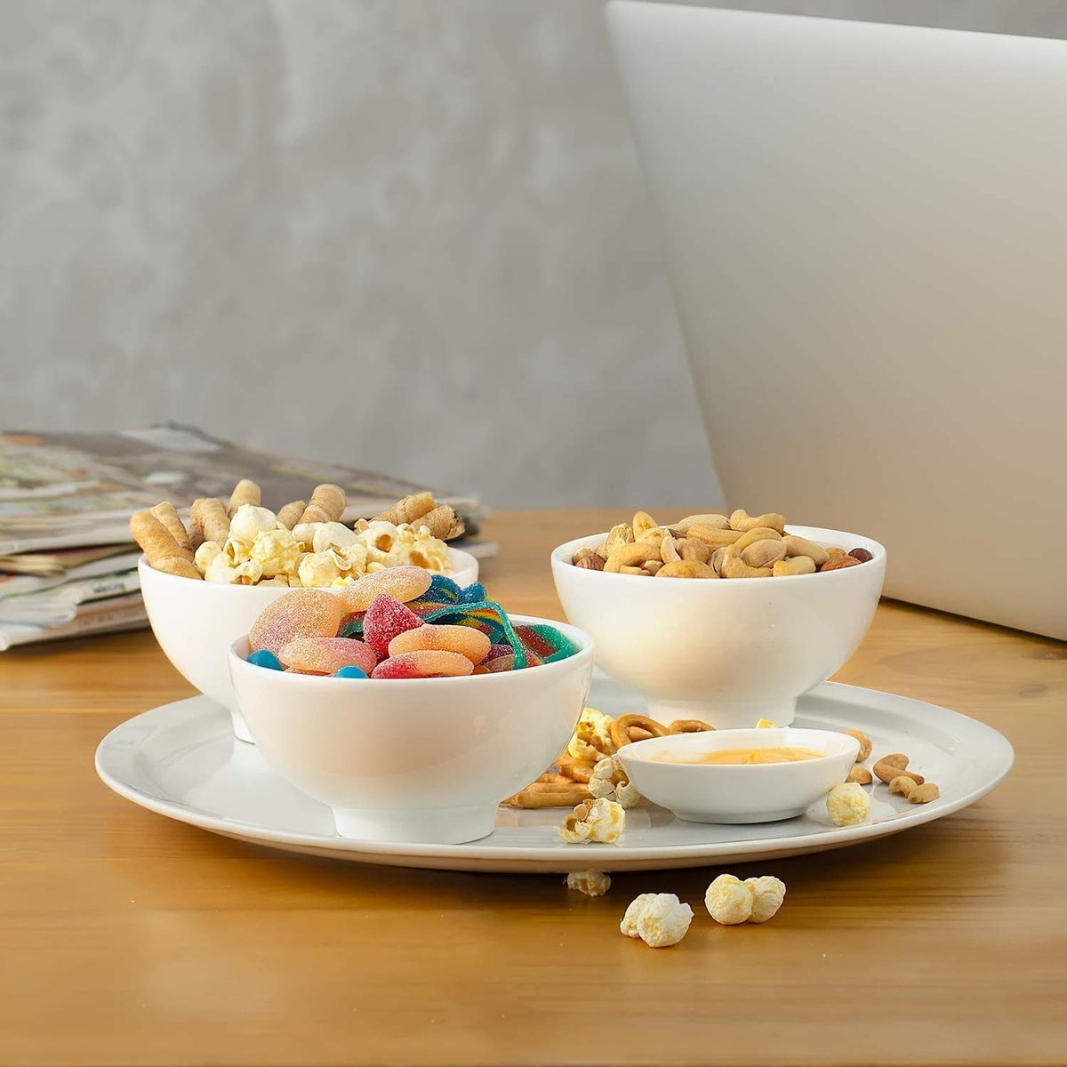 7" & 4.5" White Ceramic Bowls Set of 4 M350