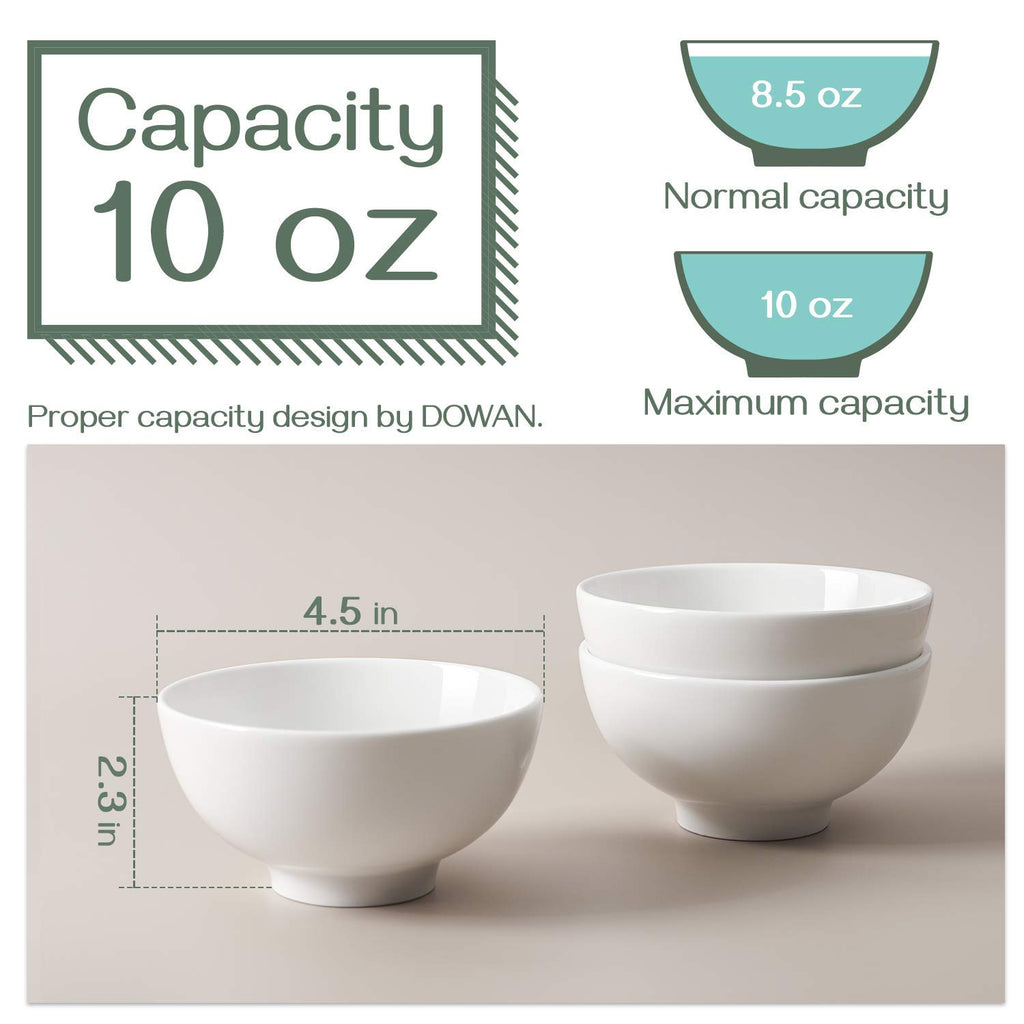 7" & 4.5" White Ceramic Bowls Set of 4 M350