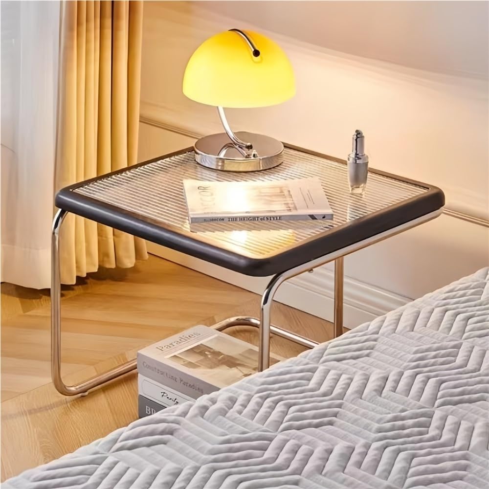 Square Nesting Coffee Table Set of 2 Wooden Rattan Glass Brown U90865