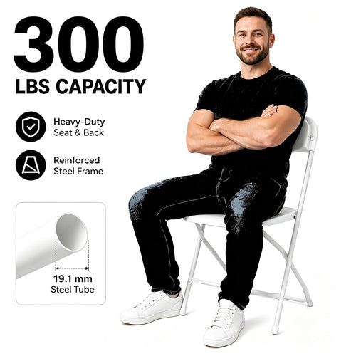 10 Pack White Heavy Duty Plastic Folding Chairs L886556