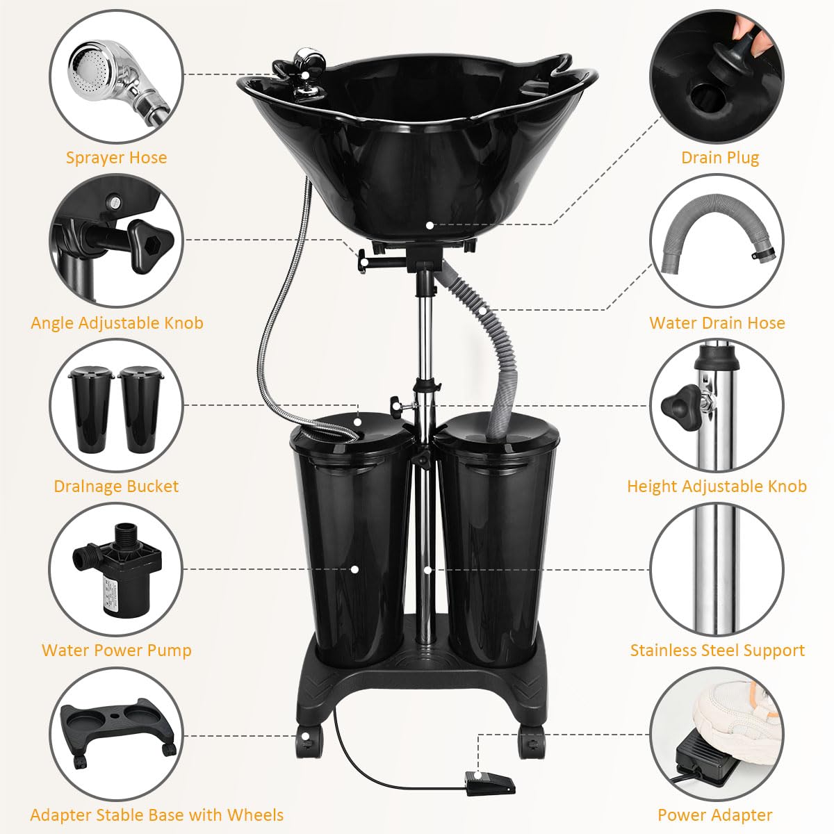 Portable Shampoo Bowl with Electric Pump N7357