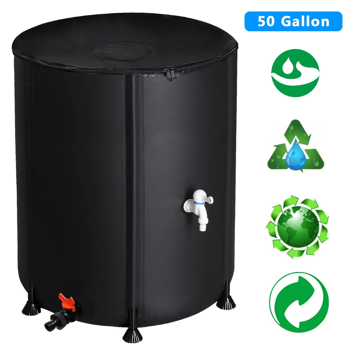50 Gallon Folding Rain Barrel with Water Filter R440