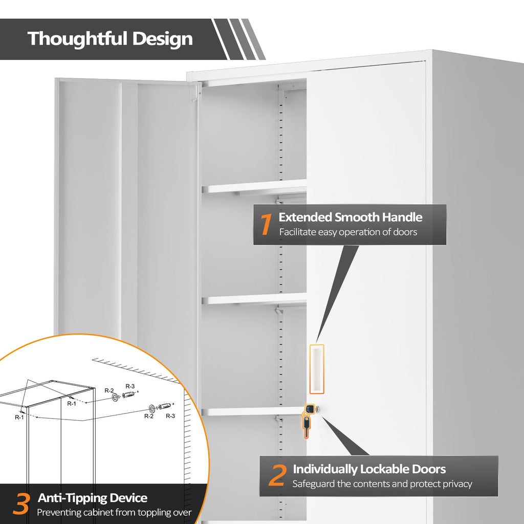 White Metal Storage Cabinet with 2 Doors and 5 Adjustable Shelves S9241