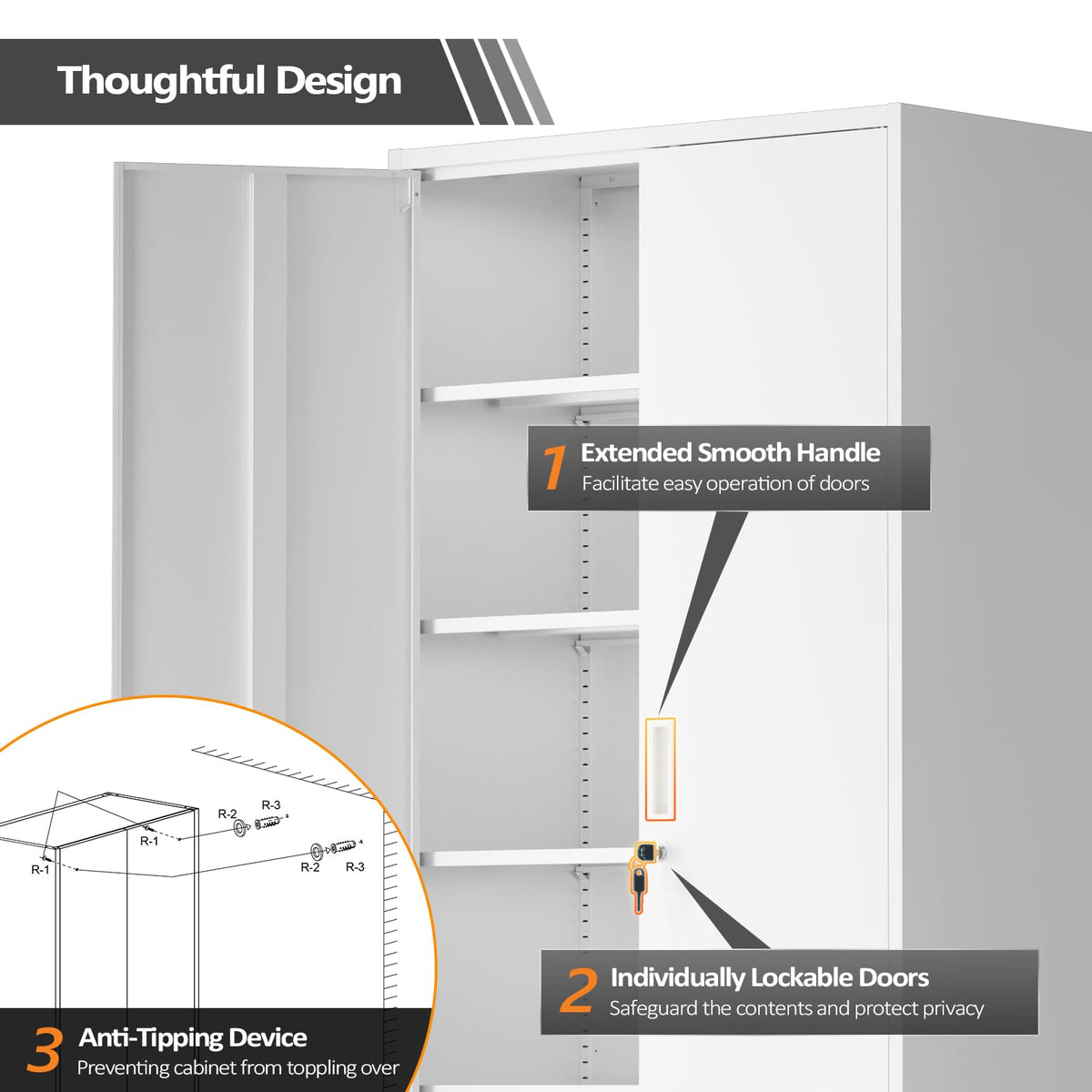 White Metal Storage Cabinet with 2 Doors and 5 Adjustable Shelves S9241