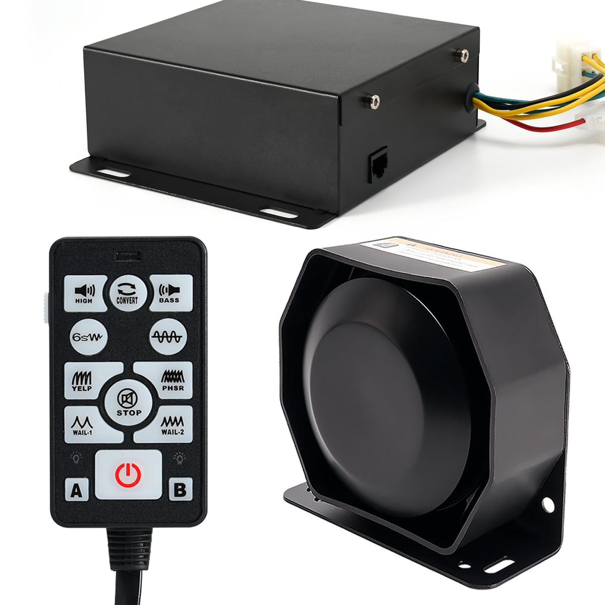 200W 12V 37 Tone Emergency Siren PA System Speaker Horn with Remote Control and Microphone T213752