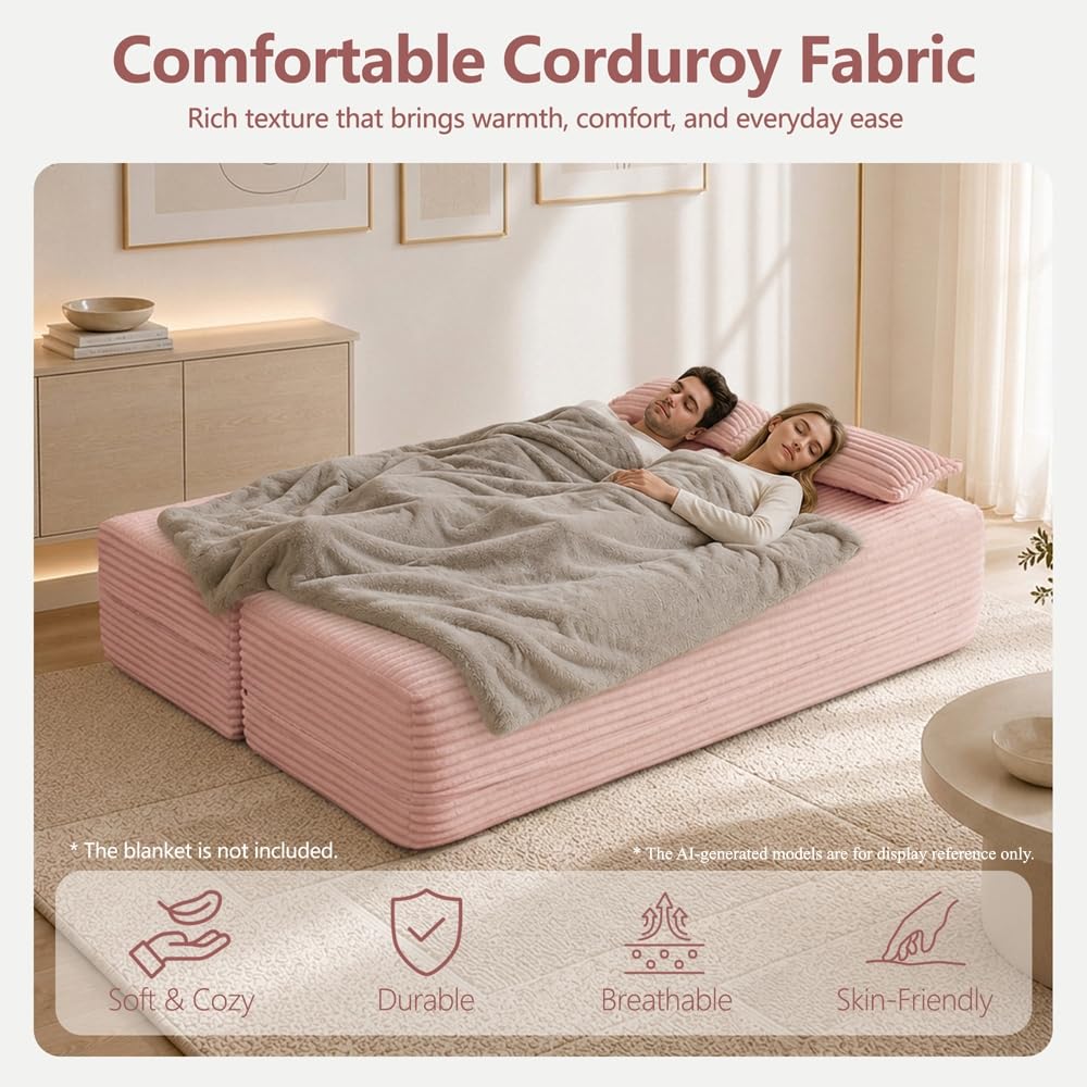 Pink Corduroy Futon Sofa Bed V321