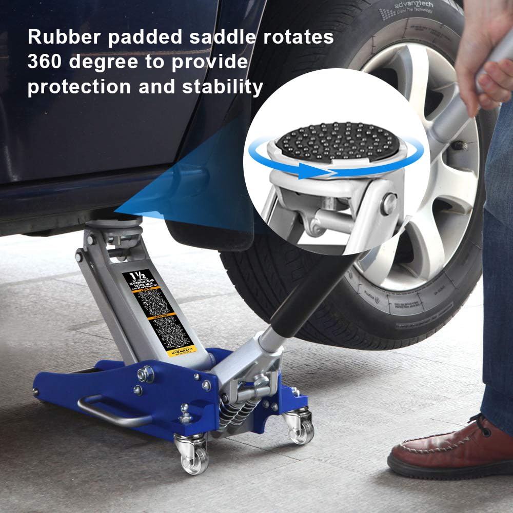 Blue 1.5 Ton Low Profile Aluminum Steel Racing Floor Jack A9056