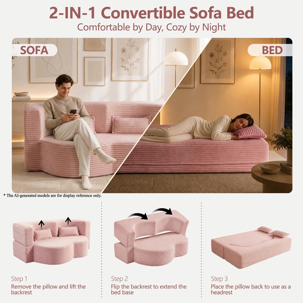 Pink Corduroy Futon Sofa Bed V321
