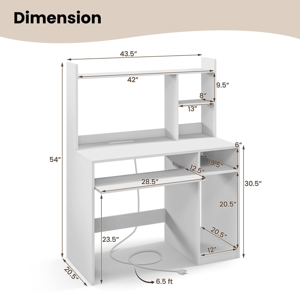 White Computer Desk with Hutch N789