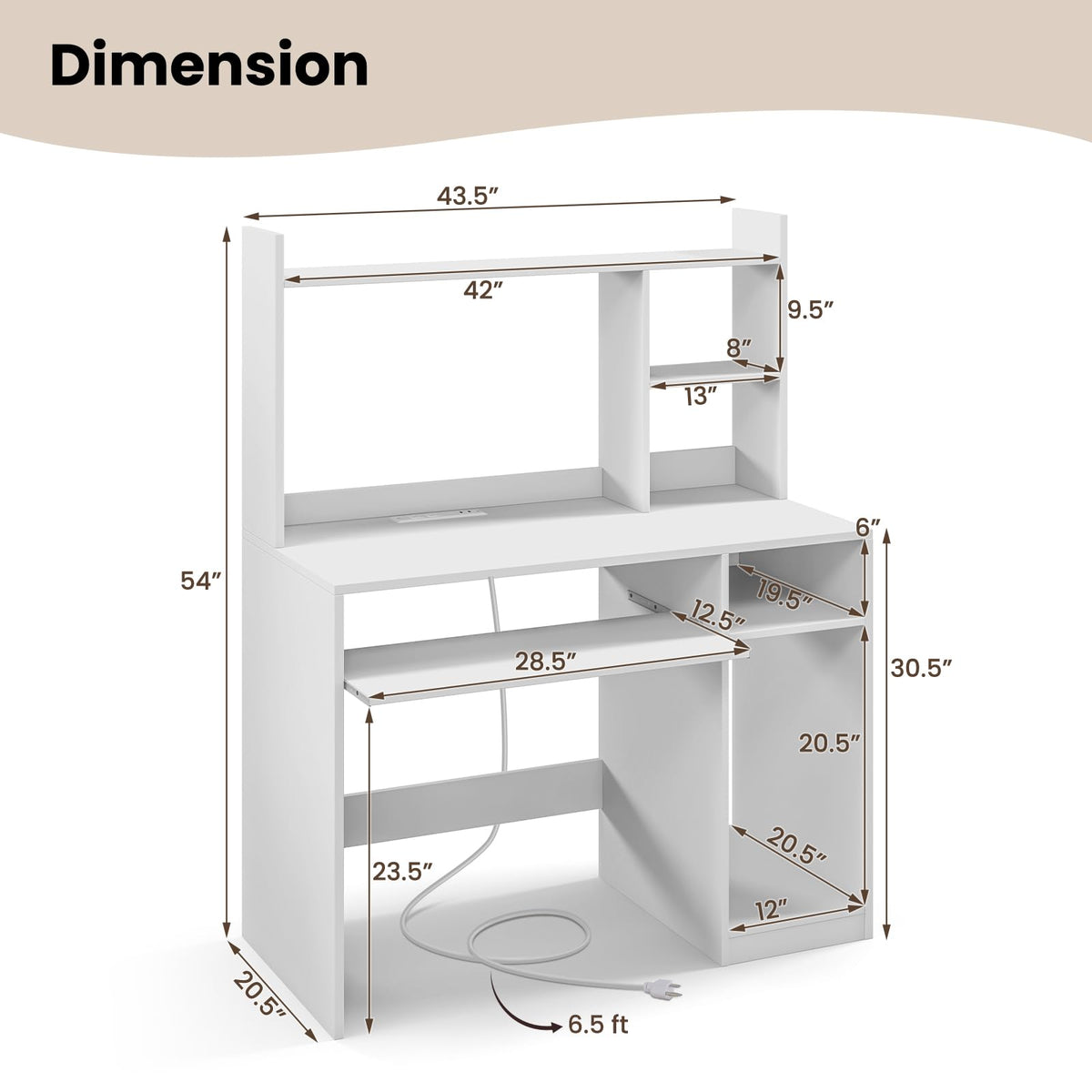 White Computer Desk with Hutch N789