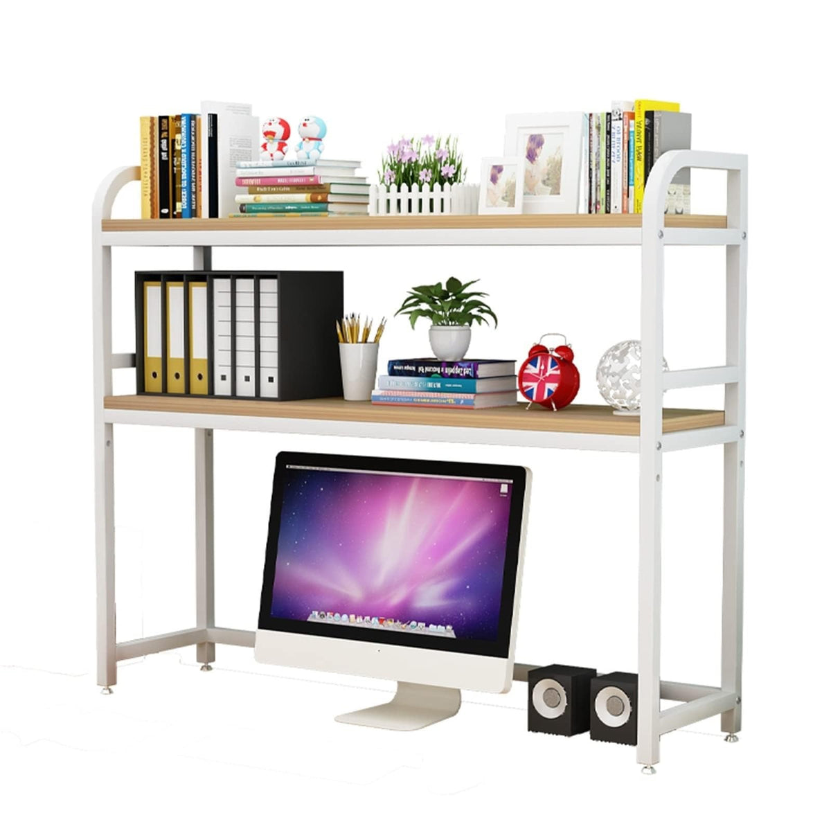 2-Tier White Desktop Bookshelf V239