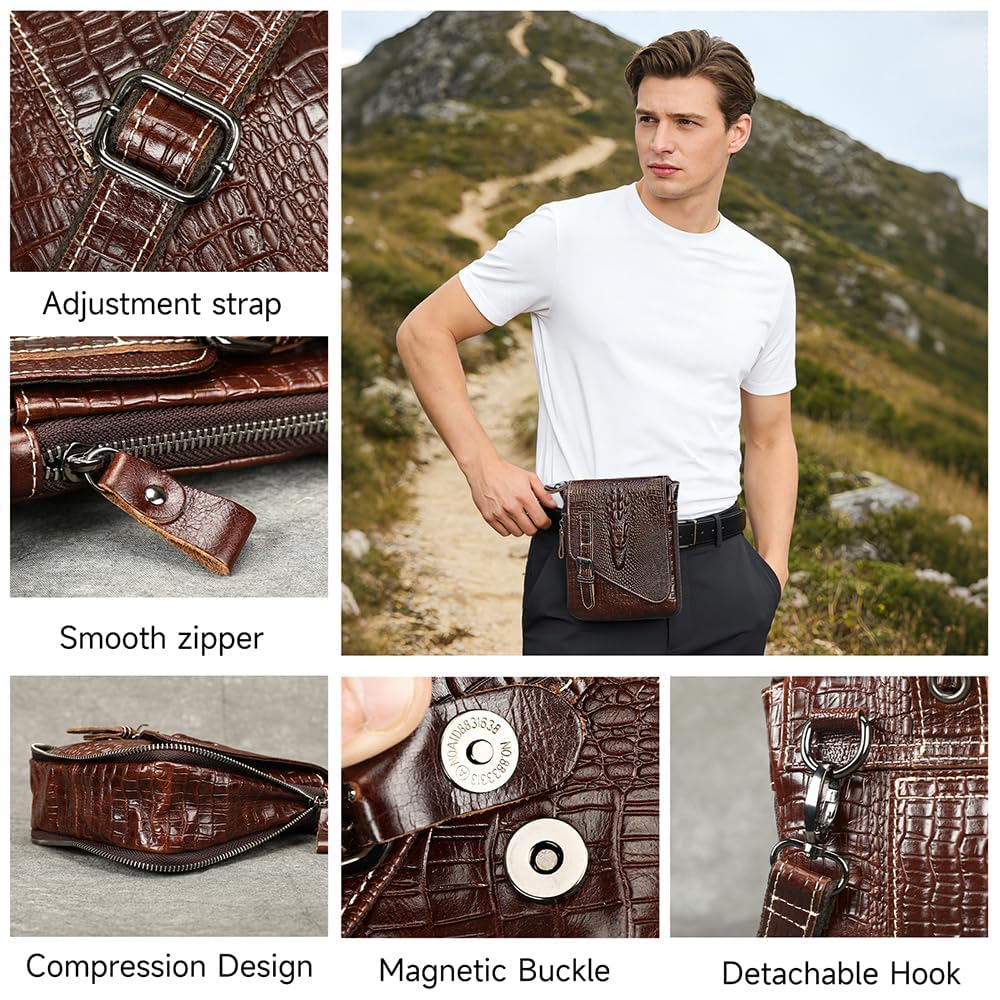 Genuine Leather Crocodile Embossed Mini Messenger Bag P1077