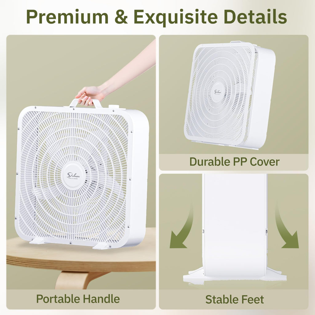 20” White 3-Speed Box Fan with Carry Handle Y638