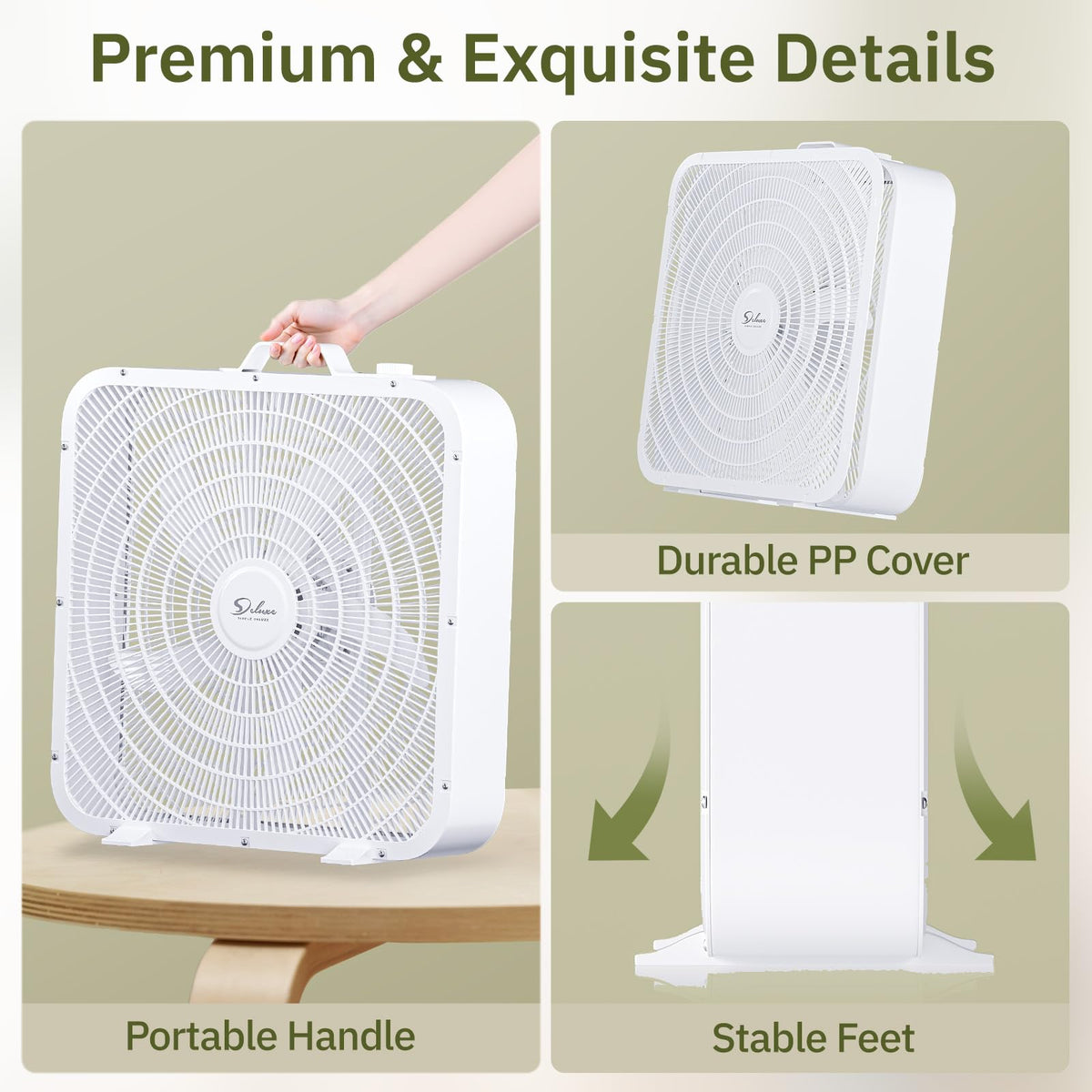 20” White 3-Speed Box Fan with Carry Handle Y638