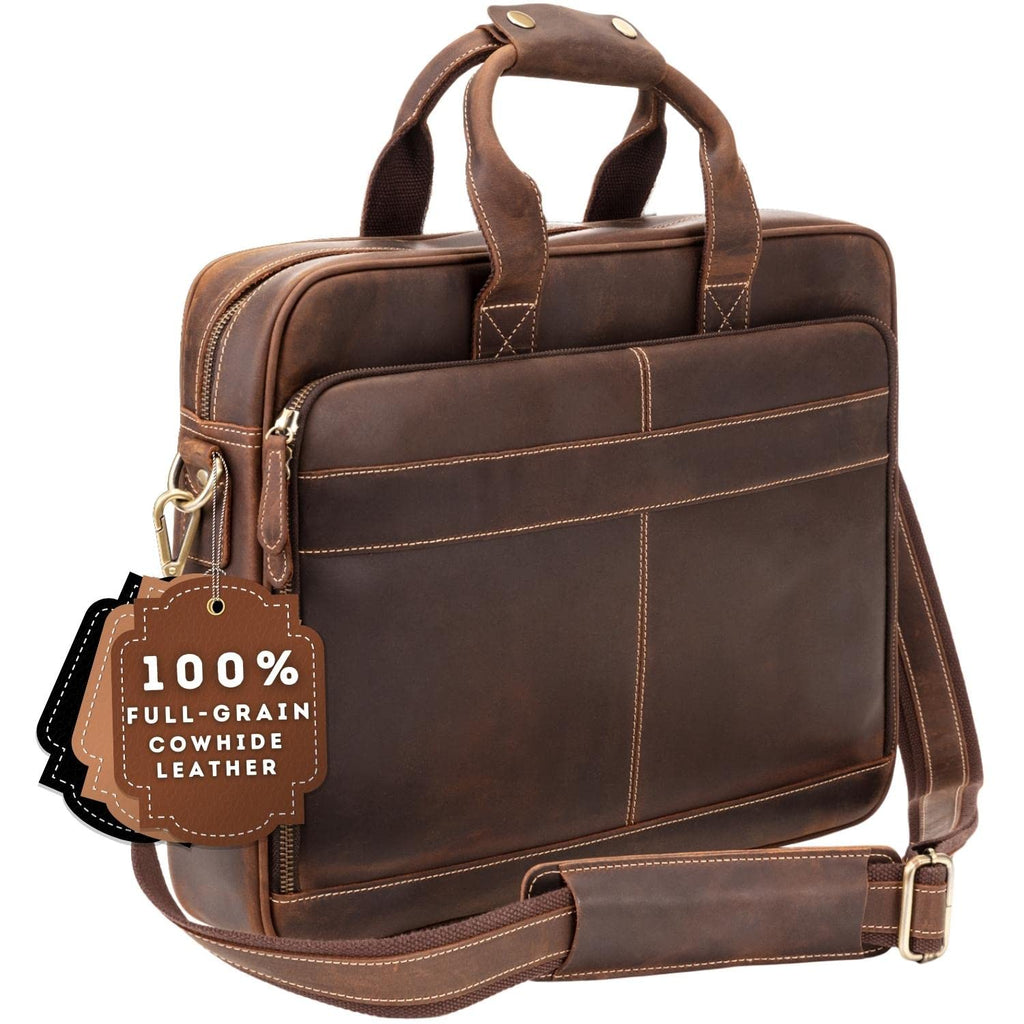 Full-Grain Leather Laptop Briefcase O7779