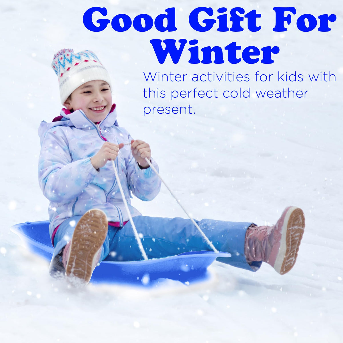 Kids Plastic Snow Sled with Pull Rope and Handles J32394