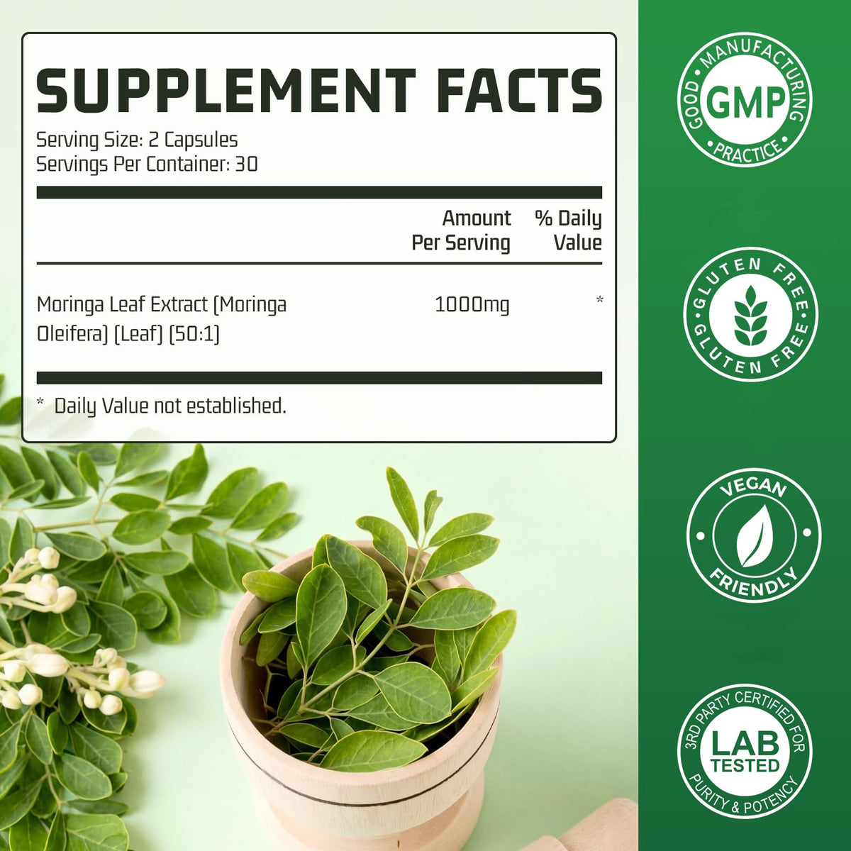 Moringa Capsules 1000mg 60 Count D1206