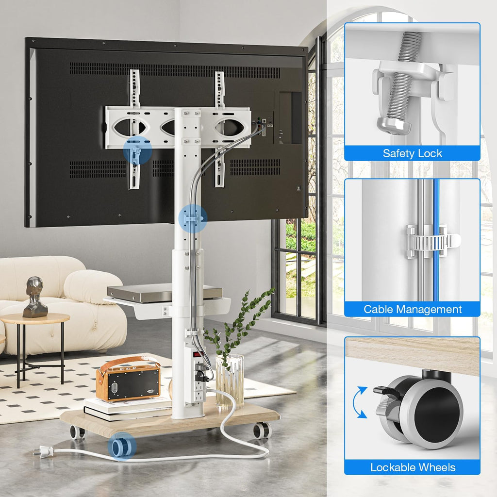 White Height Adjustable Rolling TV Stand for 32-75 Inch TVs Z362