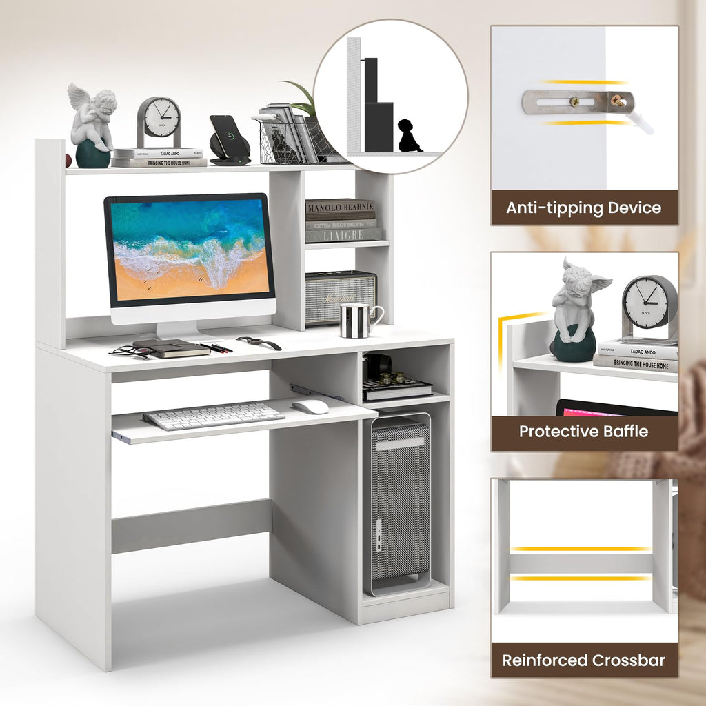 White Computer Desk with Hutch N789
