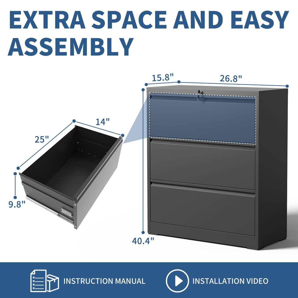 3 Drawer Metal File Cabinet with Lock E519226