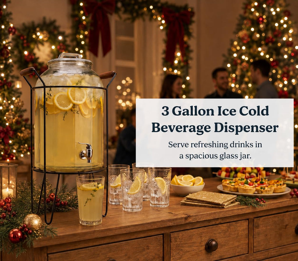 3 Gallon Glass Beverage Dispenser with Glass Lid and Metal Stand G3056