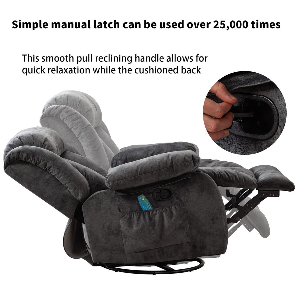 Gray Massage Swivel Rocker Recliner Chair A7766