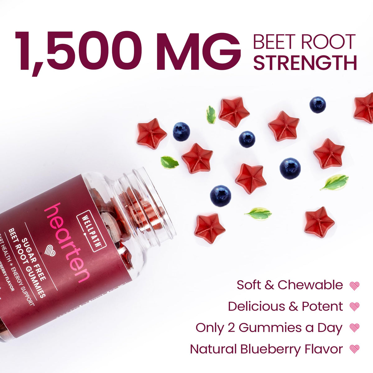 Sugar Free 1500 mg Blueberry Flavor Beet Root Gummies, 60 Ct A226627