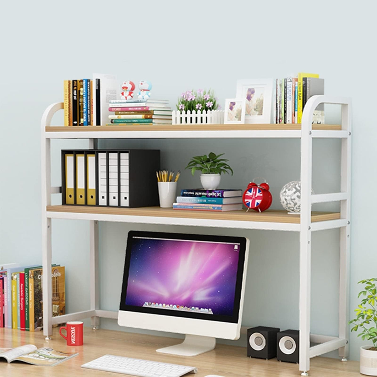 2-Tier White Desktop Bookshelf V239