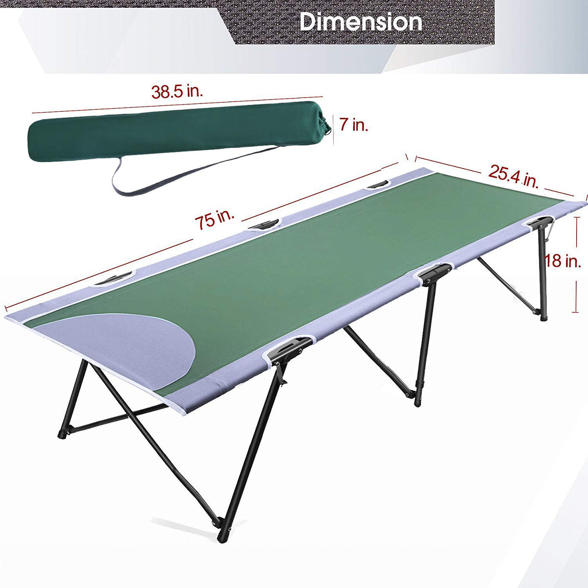 Green Folding Camping Cot with Carry Bag P36365