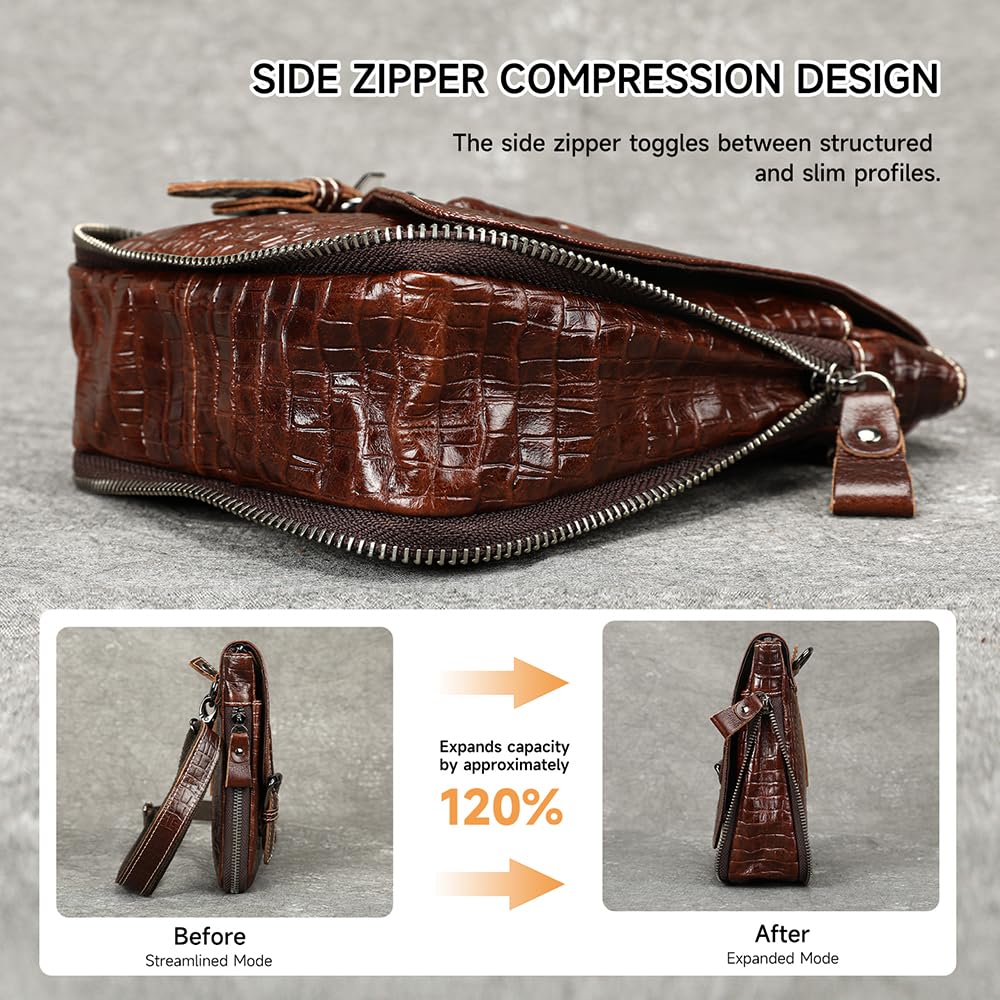 Genuine Leather Crocodile Embossed Mini Messenger Bag P1077