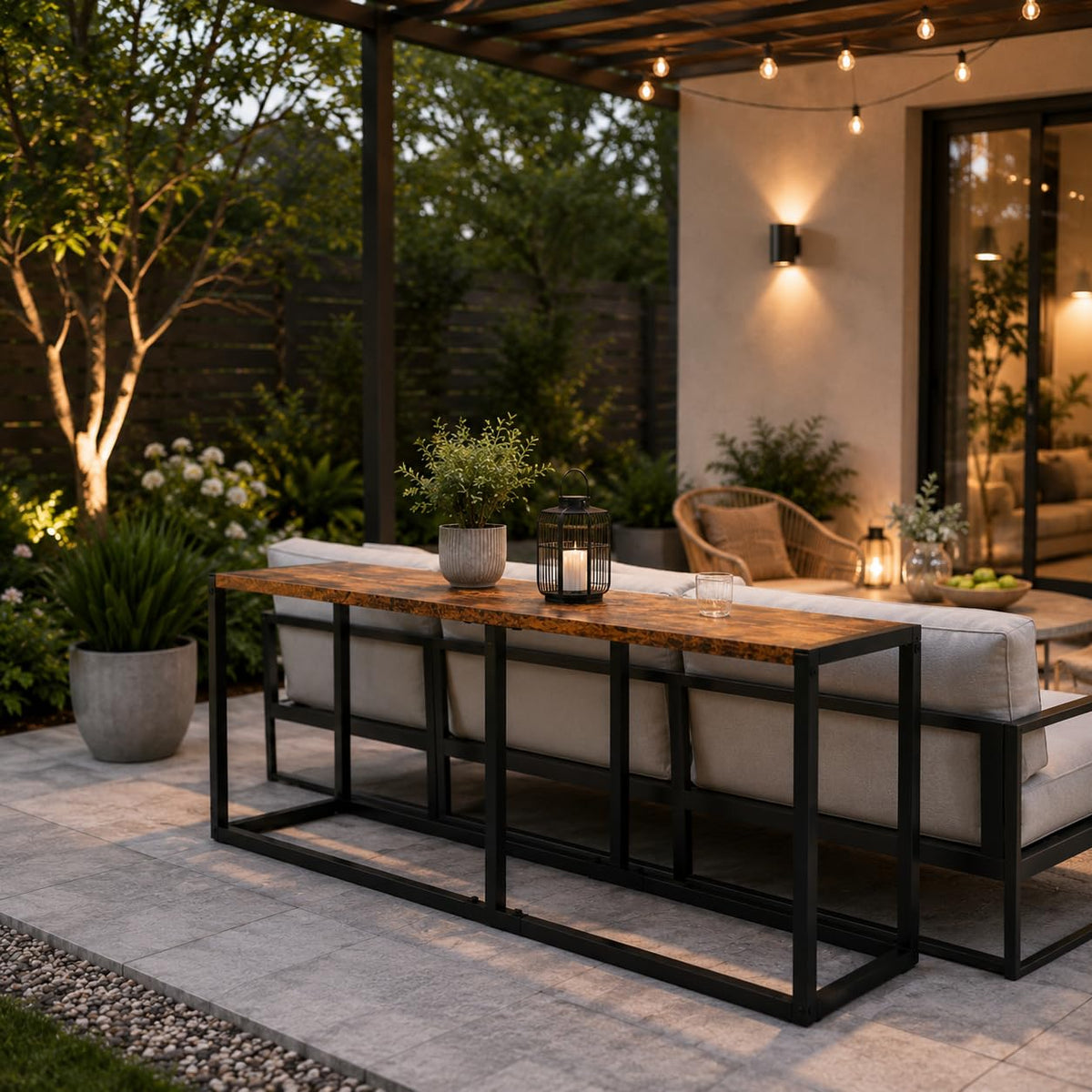 47.2 Inch Indoor Outdoor Patio Bench Metal Frame Rustic Brown Q70277