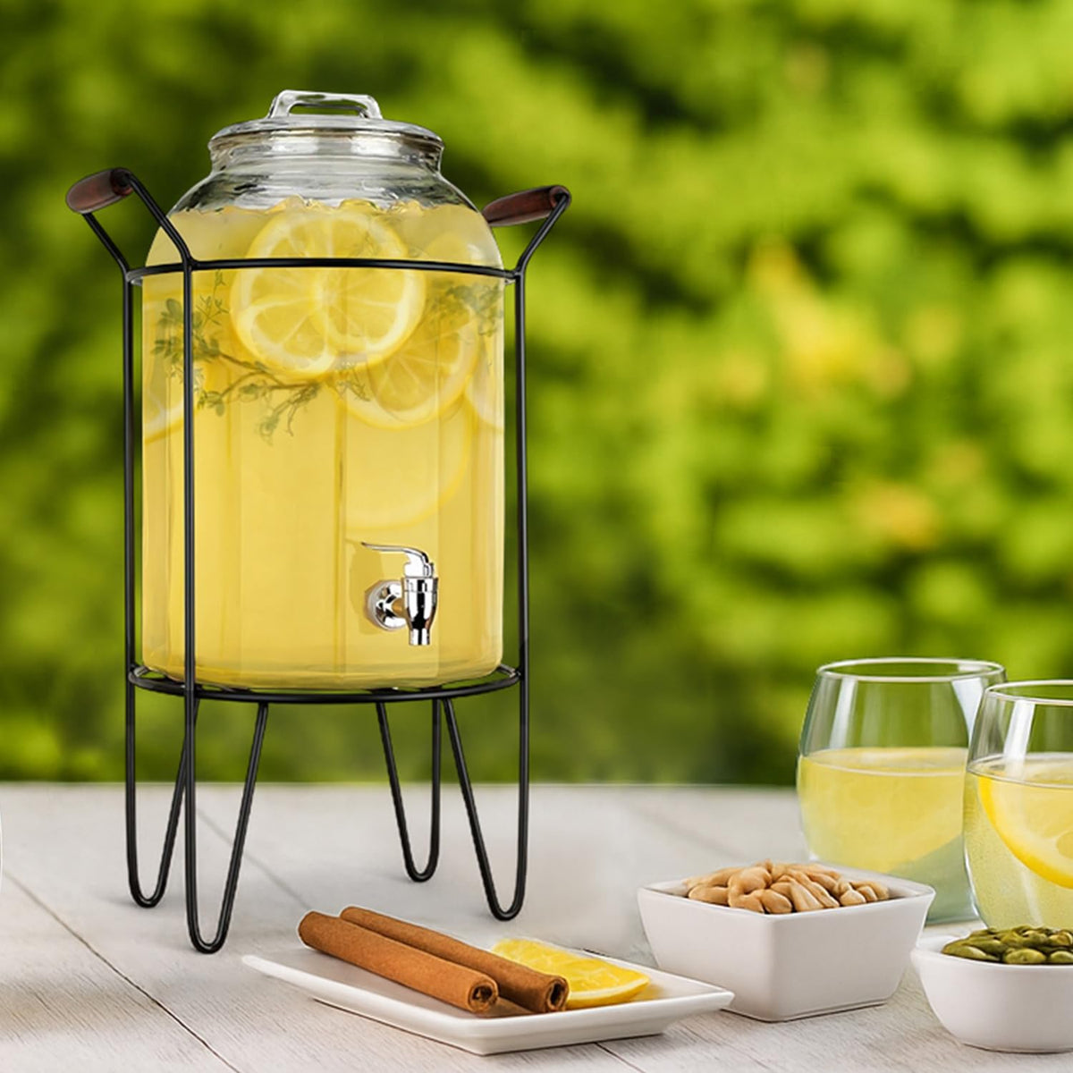 3 Gallon Glass Beverage Dispenser with Glass Lid and Metal Stand G3056