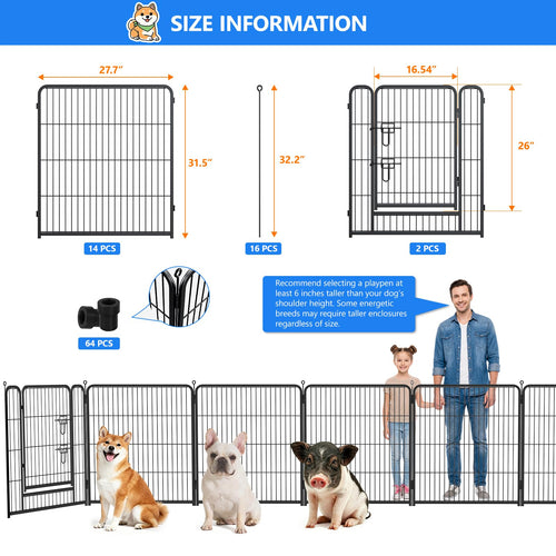 32 Inch 16 Panels Foldable Dog Playpen V697