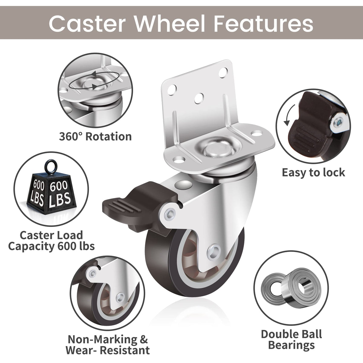 2 Inch L-Shaped Rubber Caster Set of 4 Y145