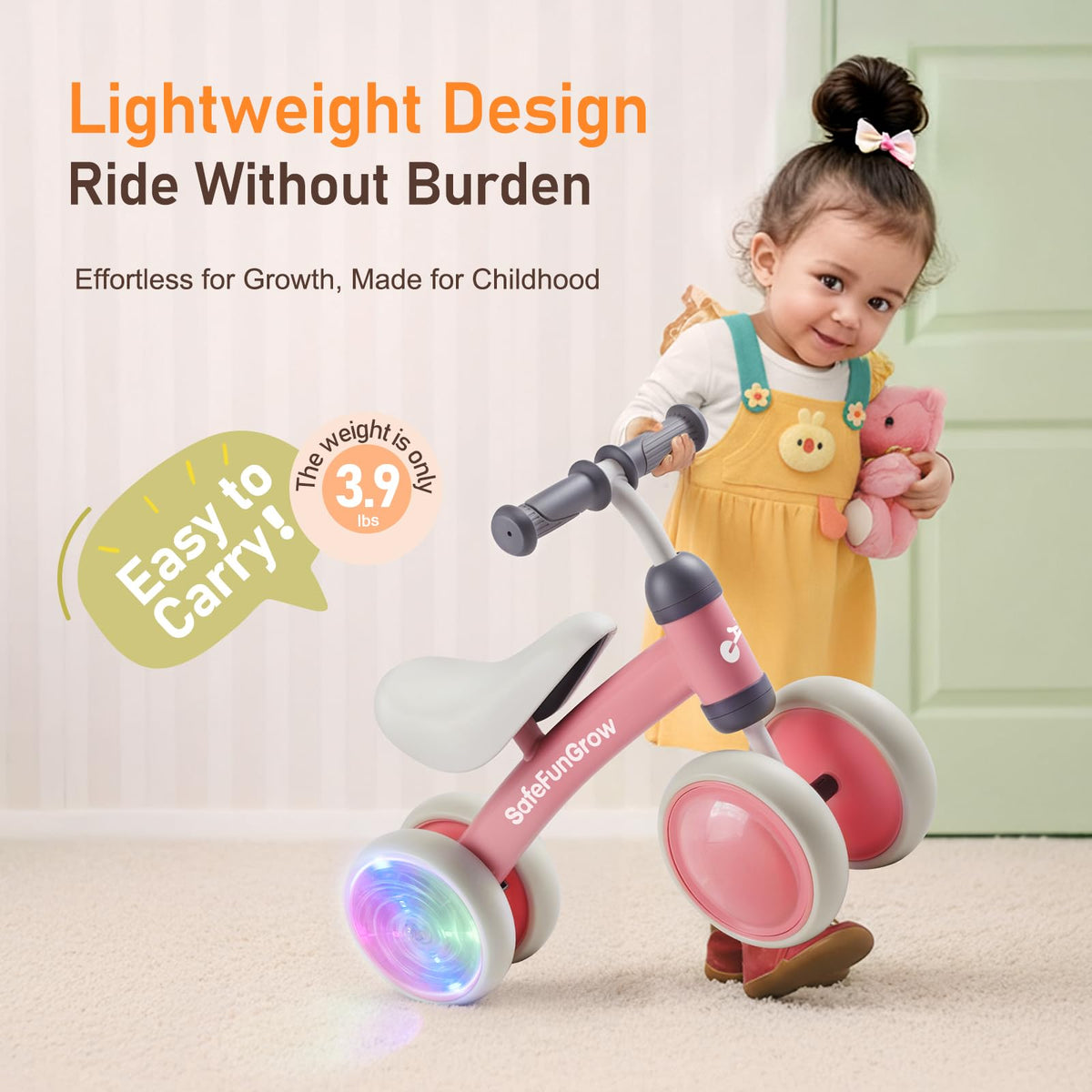Baby Balance Bike with 4 Silent Wheels & Soft Seat U5979