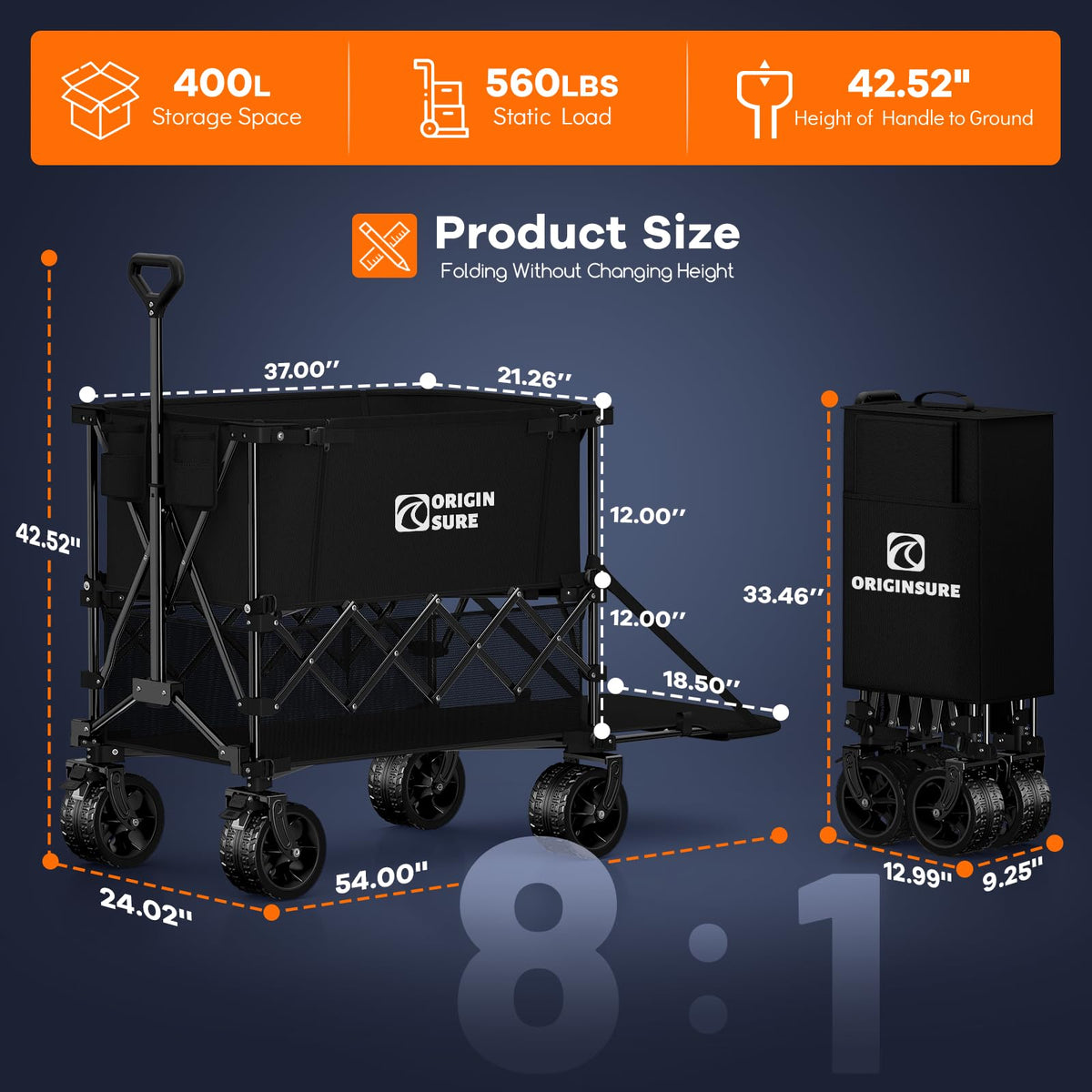 Foldable Double Decker Wagon, 560lbs, Black K56033