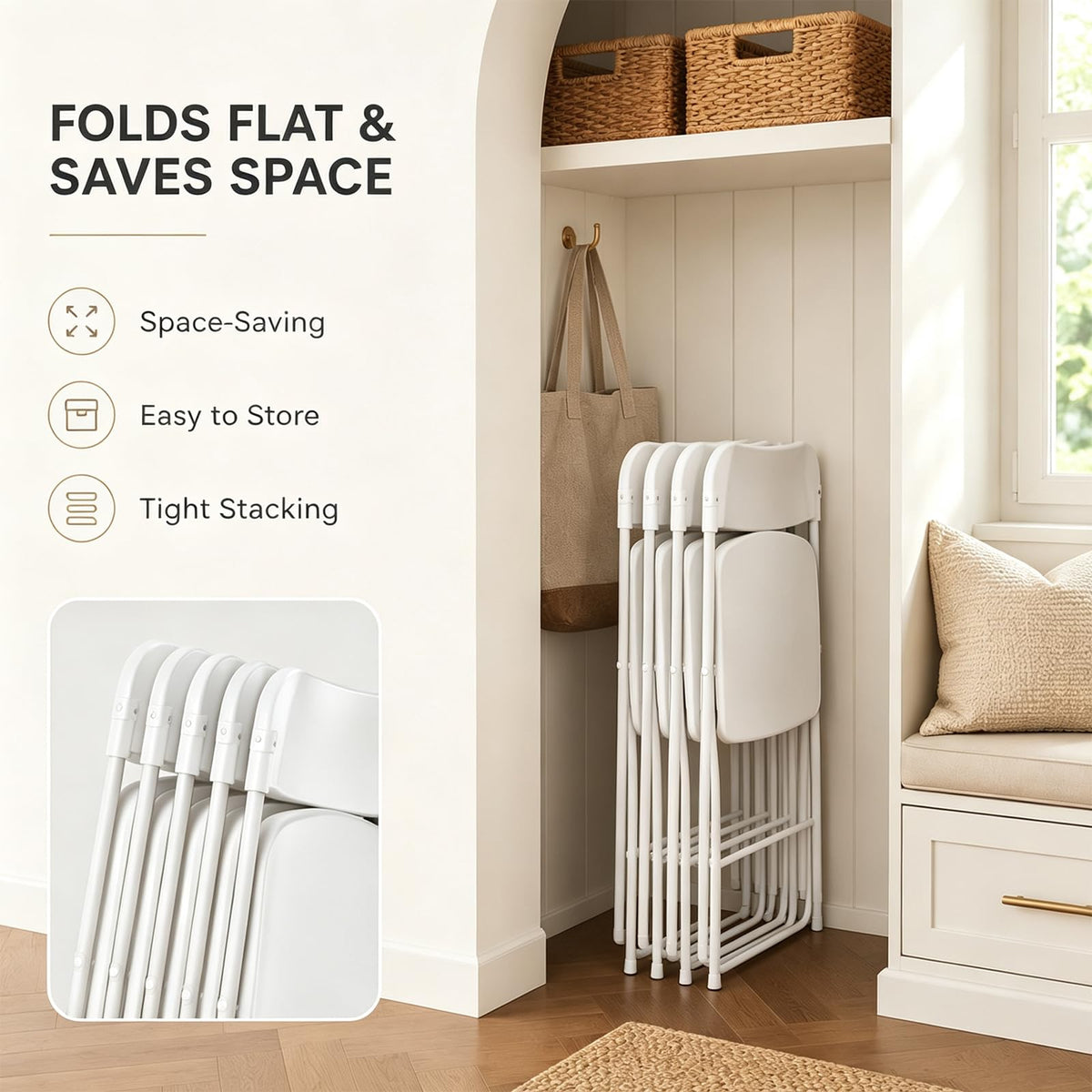 10 Pack White Heavy Duty Plastic Folding Chairs L886556