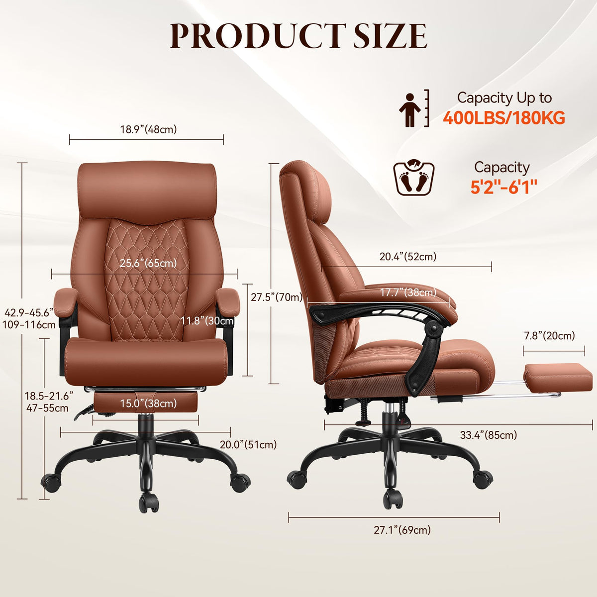 Big and Tall Brown Leather Office Chair with Footrest M6082